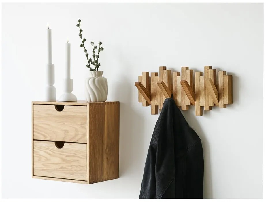 Nástenný vešiak z dubového dreva v prírodnej farbe 3 cm Caltra – House Nordic