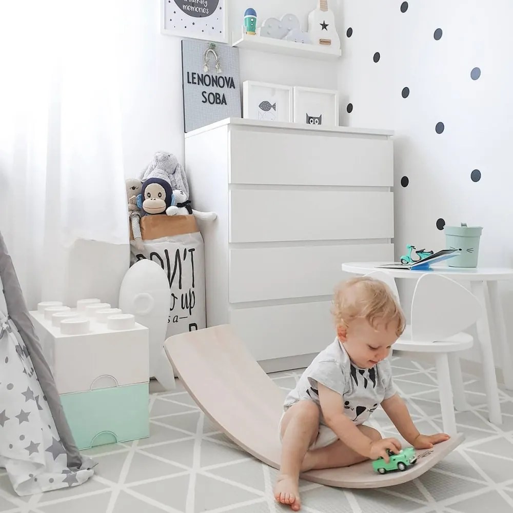 Drevená balančná doska kinderboard biela