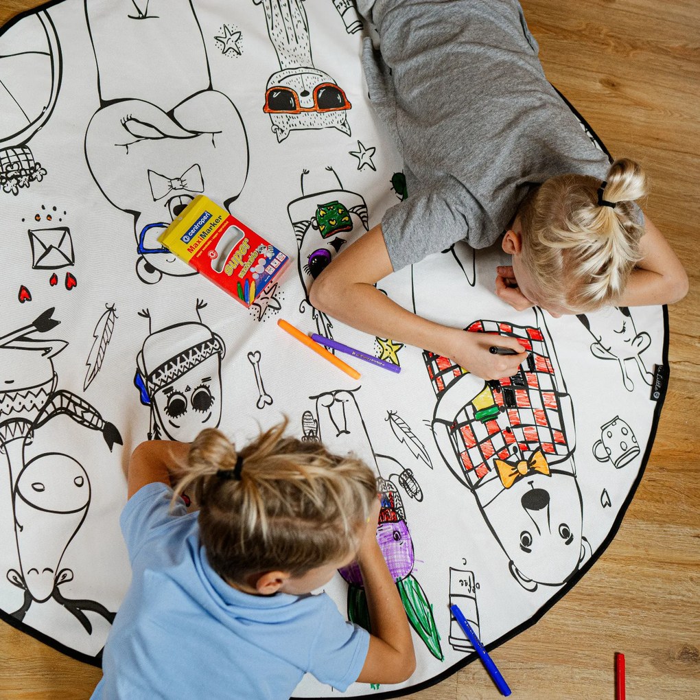 Butter Kings, TRHÁK: KOBEREC - OMAĽOVÁNKY - Happy Friends, 130x130 (priemer) kruh, biela, detská izba