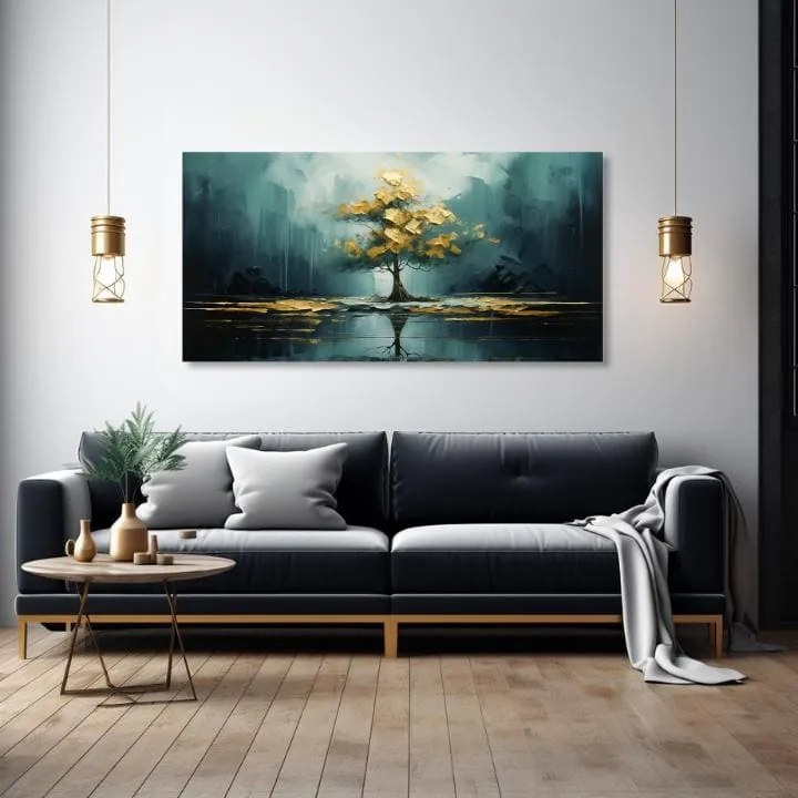 Moderný nástenný dekor Zlatý odraz v jazere - PREMIUM ART