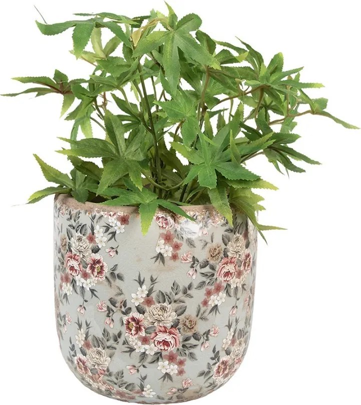 Šedý keramický dekoračný kvetináč s kvetmi Floria XL - Ø 19*18 cm