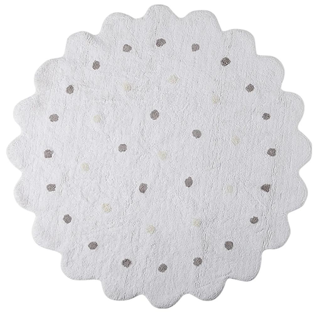 Lorena Canals koberce Ručne tkaný kusový koberec Little Biscuit White - 140x140 kytka cm