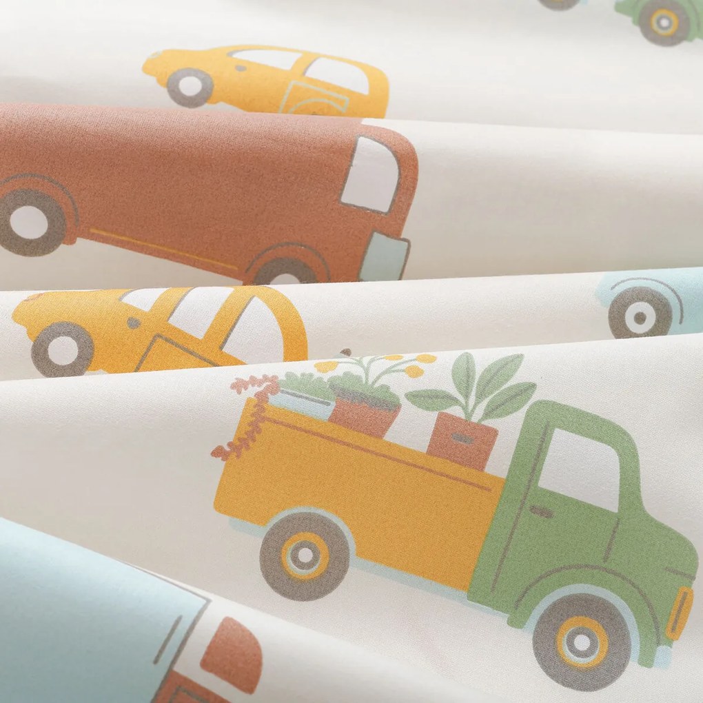 Goldea detské bavlnené obliečky - svet autíčok so šalviovo zelenými prúžkami 150 x 200 a 50 x 60 cm