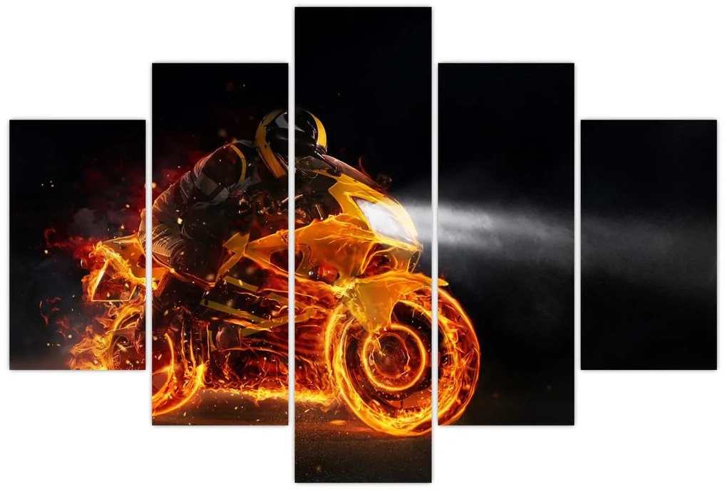 Obraz - Motorkár s plameňmi (150x105 cm)