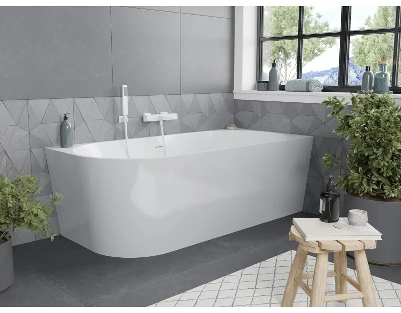 Mexen Mia, voľne stojaca rohová vaňa pravá 160 x 80 cm, biela, biely prepad, 52691608000P-20