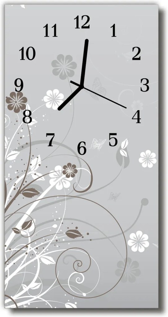 Nástenné hodiny vertikálne  Kvetinový šedý vzor