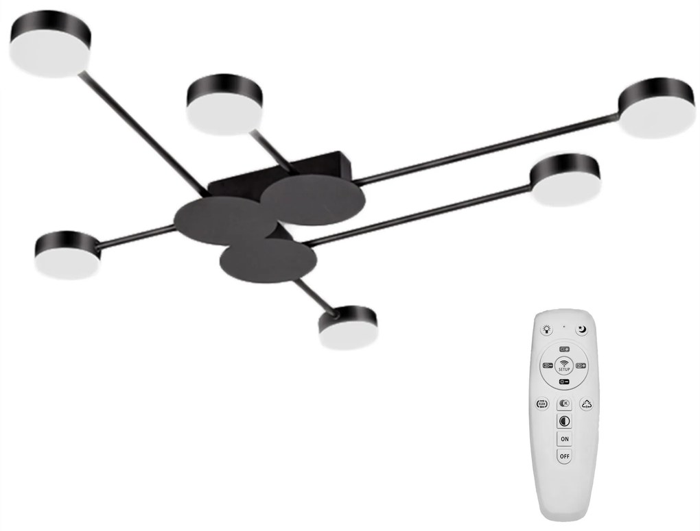 Toolight Toolight, LED stropné svietidlo 6-ramenné APP521-6C + diaľkové ovládanie, čierna, OSW-08463