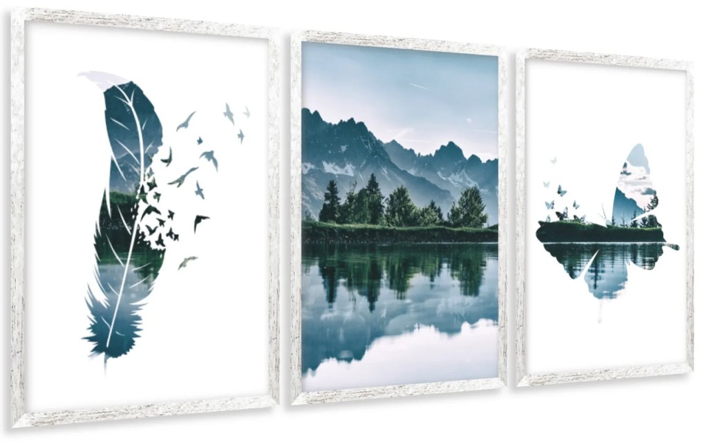 Gario Sada plagátov Horská panoráma - 3 dielna Farba rámu: Rustikálna, Veľkosť: 99 x 45 cm