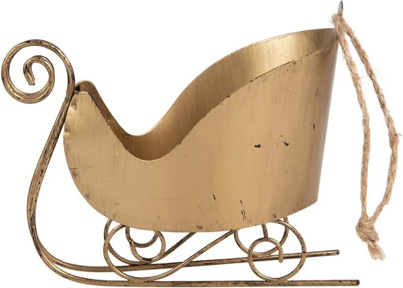Zlatá antik vianočná ozdoba retro kovové sane - 14*7*12 cm