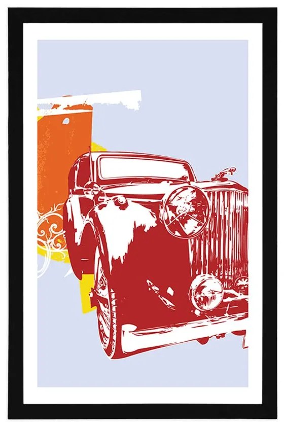 Plagát s paspartou retro auto s abstrakciou - 20x30 silver