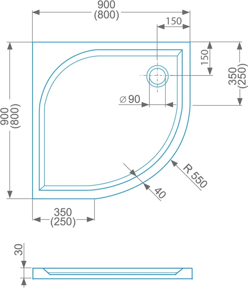 Roltechnik Outlet Štvrťkruhová sprchová vanička iCAST ROUND z liateho mramoru ROTH-Variant: rozmery: 80x80 cm - (iCAST_ROUND_80x80 - 8000219)