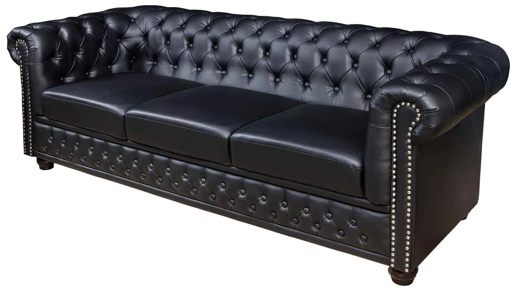 Dizajnová 3-miestna sedačka Chesterfield 205 cm čierna