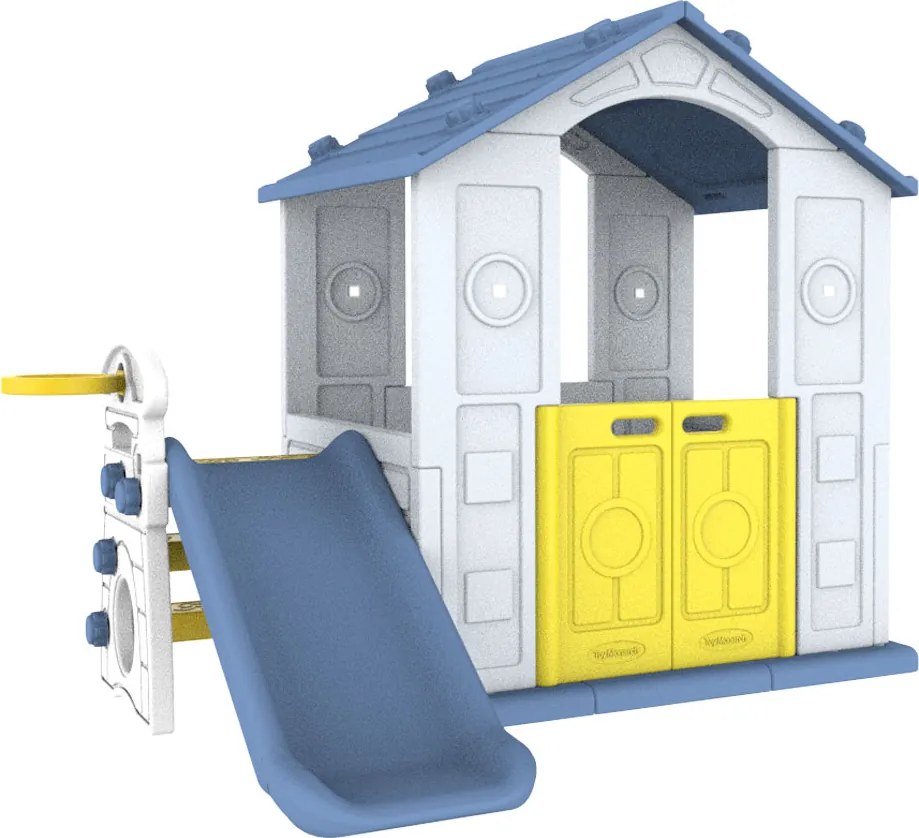 Ramiz Detský záhradný domček 3 v 1 Modrá strecha + šmýkačka + basketbalový kôš