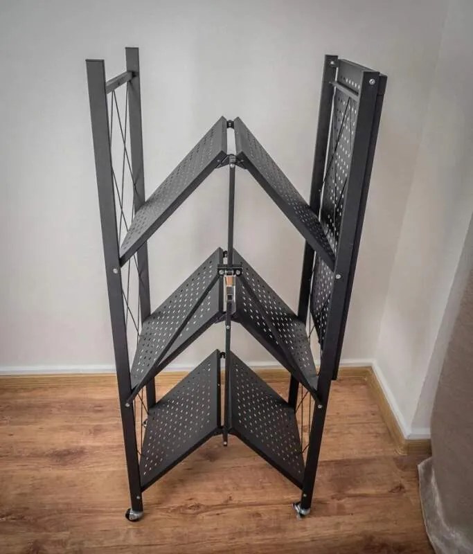 ST Kovový skladací regál na kolieskach 4 police
