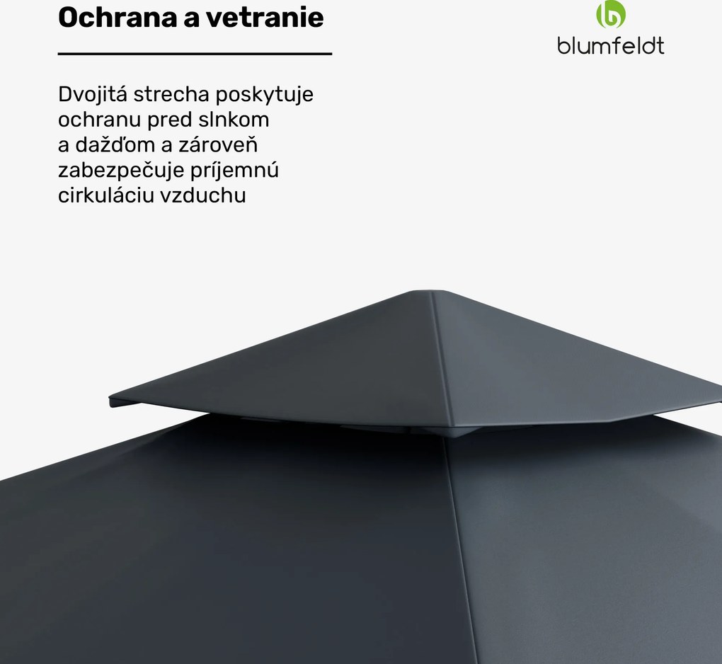 Blumfeldt Grandezza Cortina záhradný altánok 3x3 m, odolný voči poveternostným vplyvom, prášková farba, bočné rolety