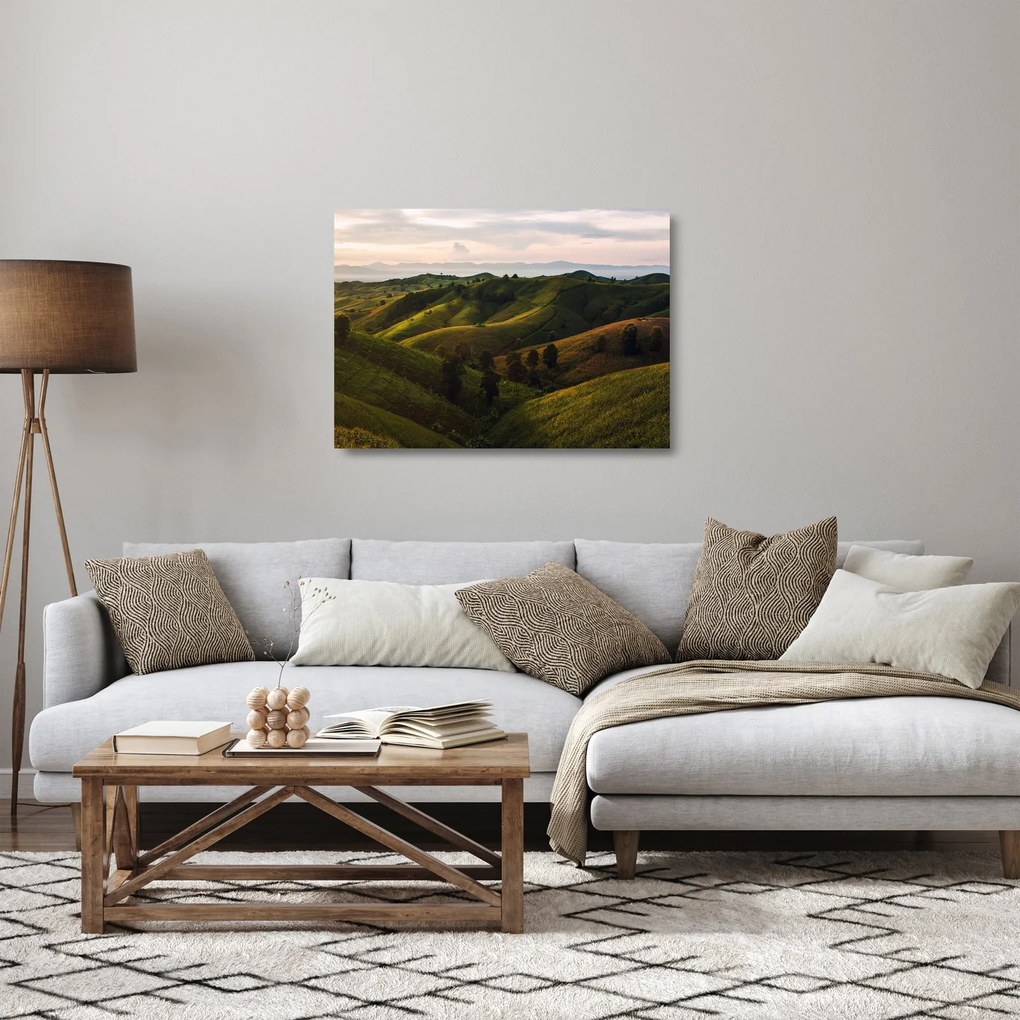 Sklenený obraz - Výhľad na thajské kopčeky (70x50 cm)