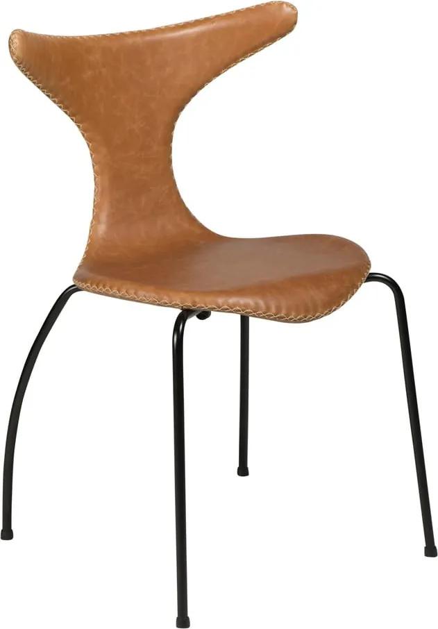 Hnedá kožená jedálenská stolička s čiernou kovovou podnožou DAN–FORM Denmark Dolphin