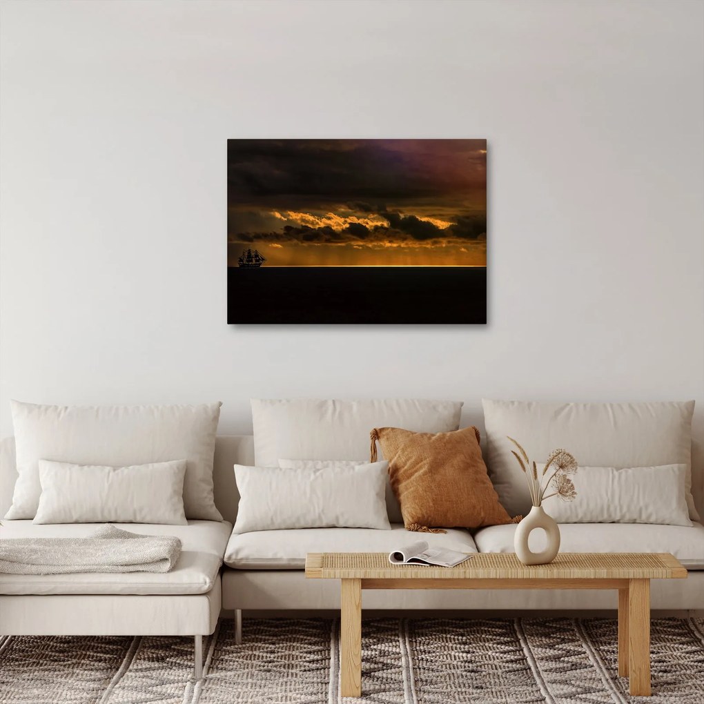 Obraz plachetnice pri západe slnka (70x50 cm)