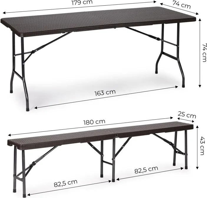 Cateringový stôl 180 cm + 2 lavice Ratanový banketový set