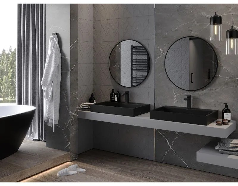 Mexen Loft, okrúhle kúpeľňové zrkadlo 75 cm, farba rámu čierna matná, 9850-075-075-000-70