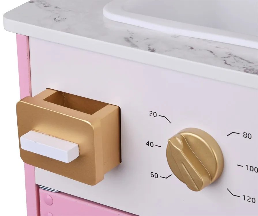 Veľká interaktívna drevená kuchyňa s pôvabnými zlatými doplnkami a kávovarom ZA5933