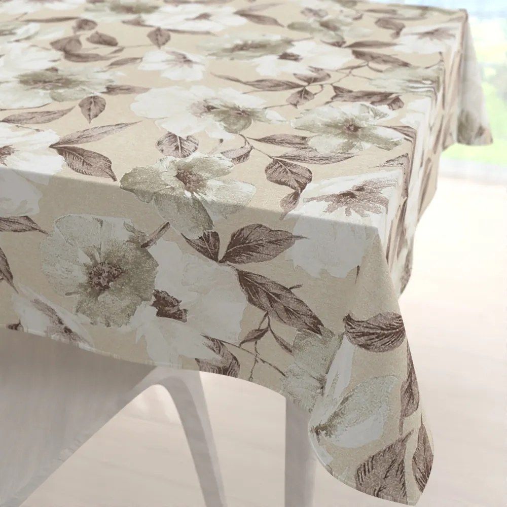 Biante Dekoračný štvorcový obrus Porto PRT-011 Hnedo-biele kvety na béžovom 60x60 cm