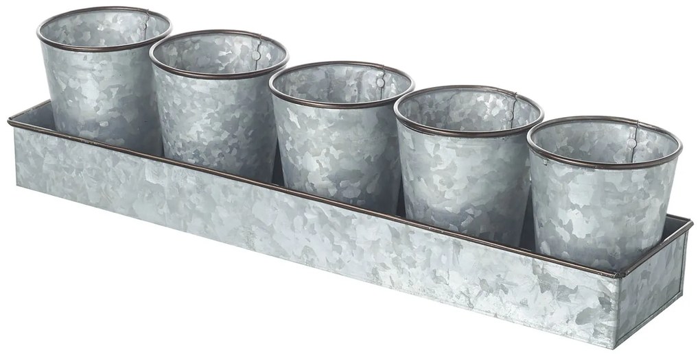 5ks plechový dekoračný kvetináč s táckou - 47 cm