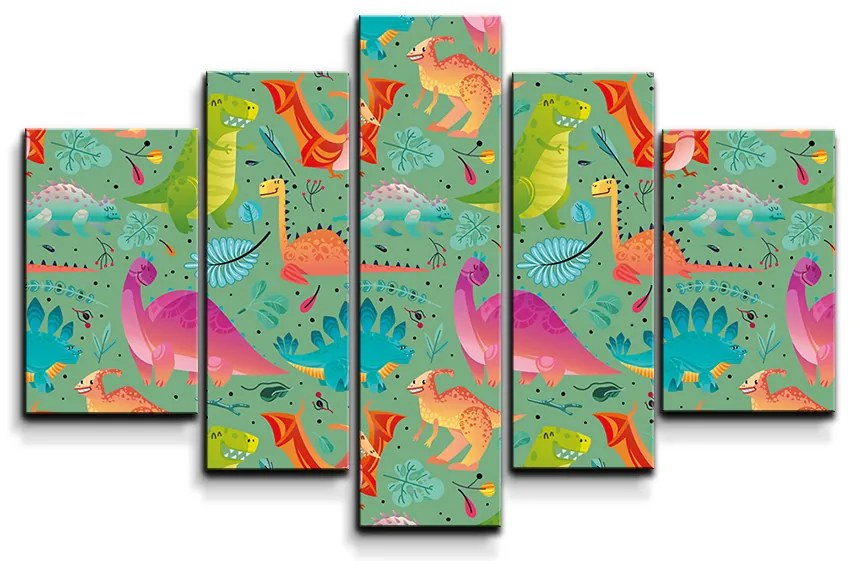 Sablio Obraz - 5-dílný Dinosaury v tráve - 125x90 cm