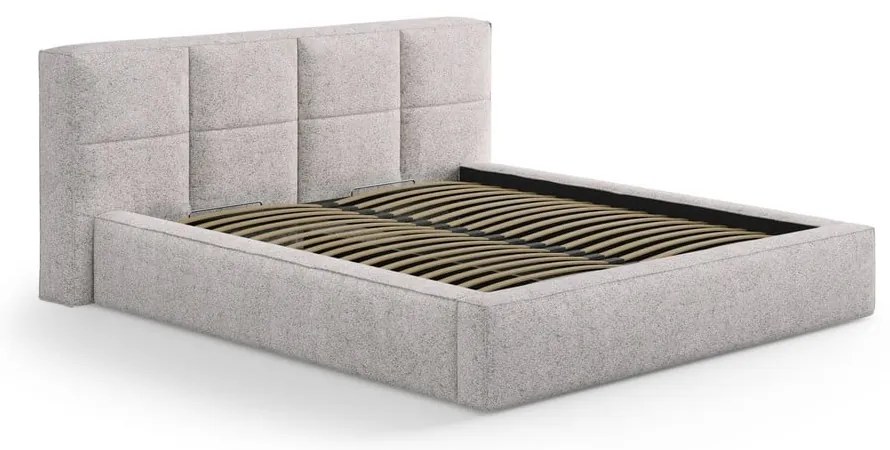 Béžová čalúnená dvojlôžková posteľ s úložným priestorom s roštom 140x200 cm Simon – Micadoni