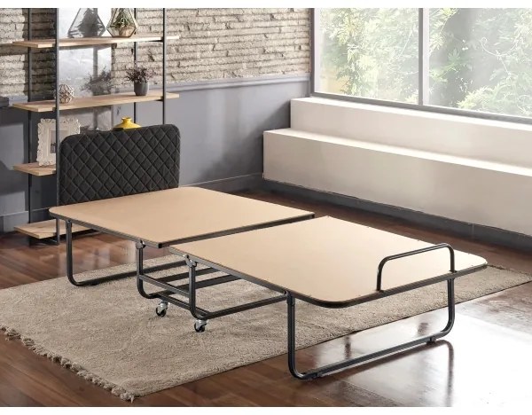 Skladacia kovová jednolôžková posteľ s matracom HERON 90x204 cm biela