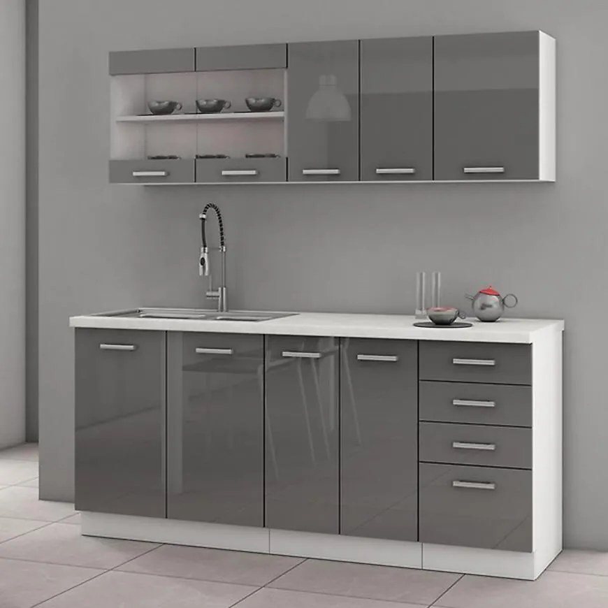 Kuchynská linka Sonia sivá/lesk 180 s doskou