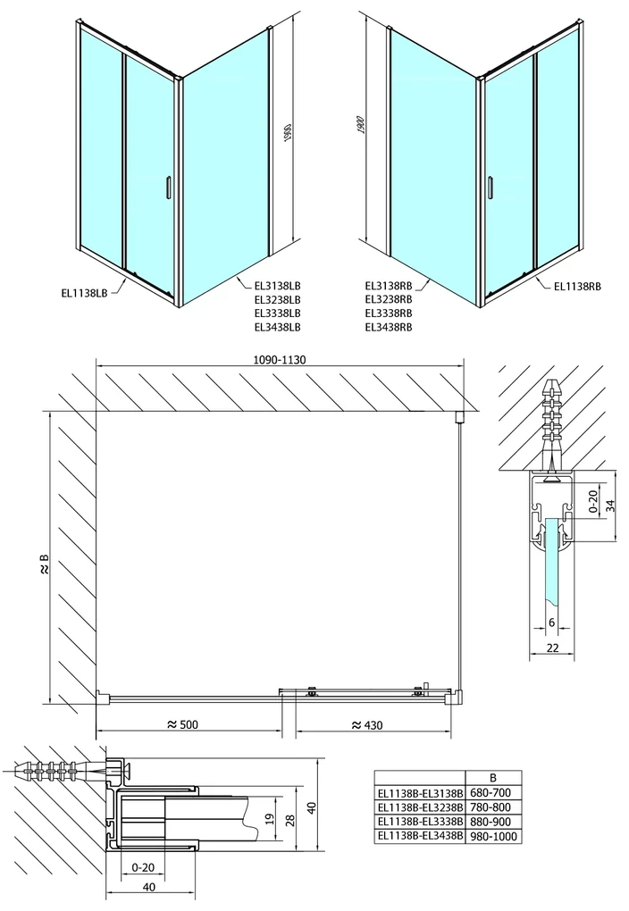 Polysan Polysan, EASY BLACK sprchové dvere 1100mm, číre sklo, EL1115B