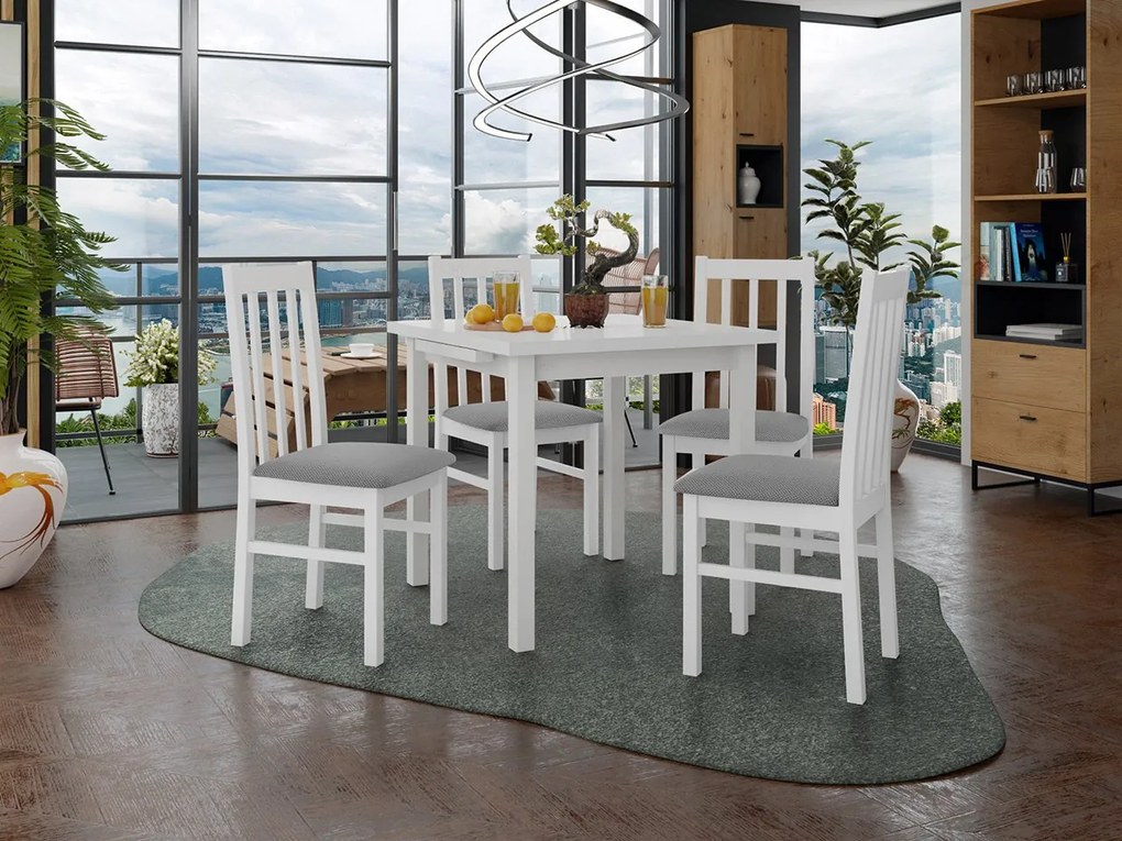 Rozkladací stôl so 4 stoličkami AL14, Morenie: biela - L, Poťahové látky: Hygge D91