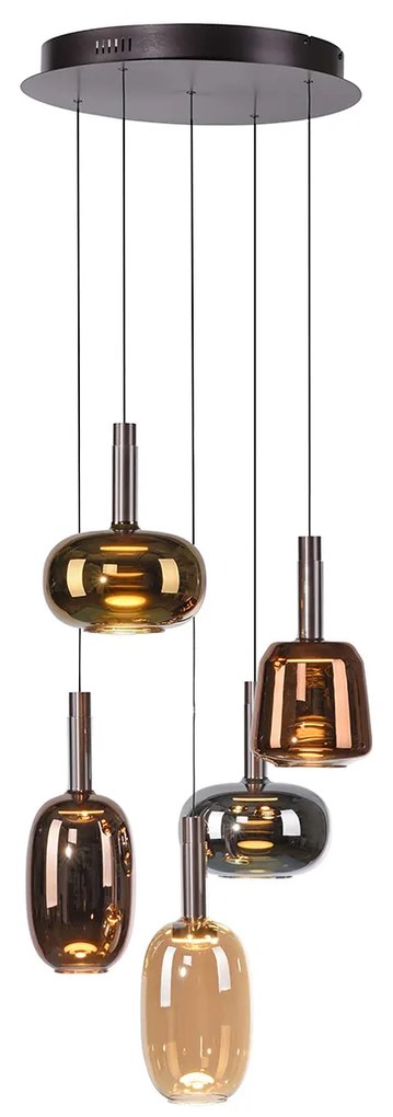 Závesná lampa čierna s viacfarebným sklom okrúhla vrátane LED 6-svetiel Easylift - Irides