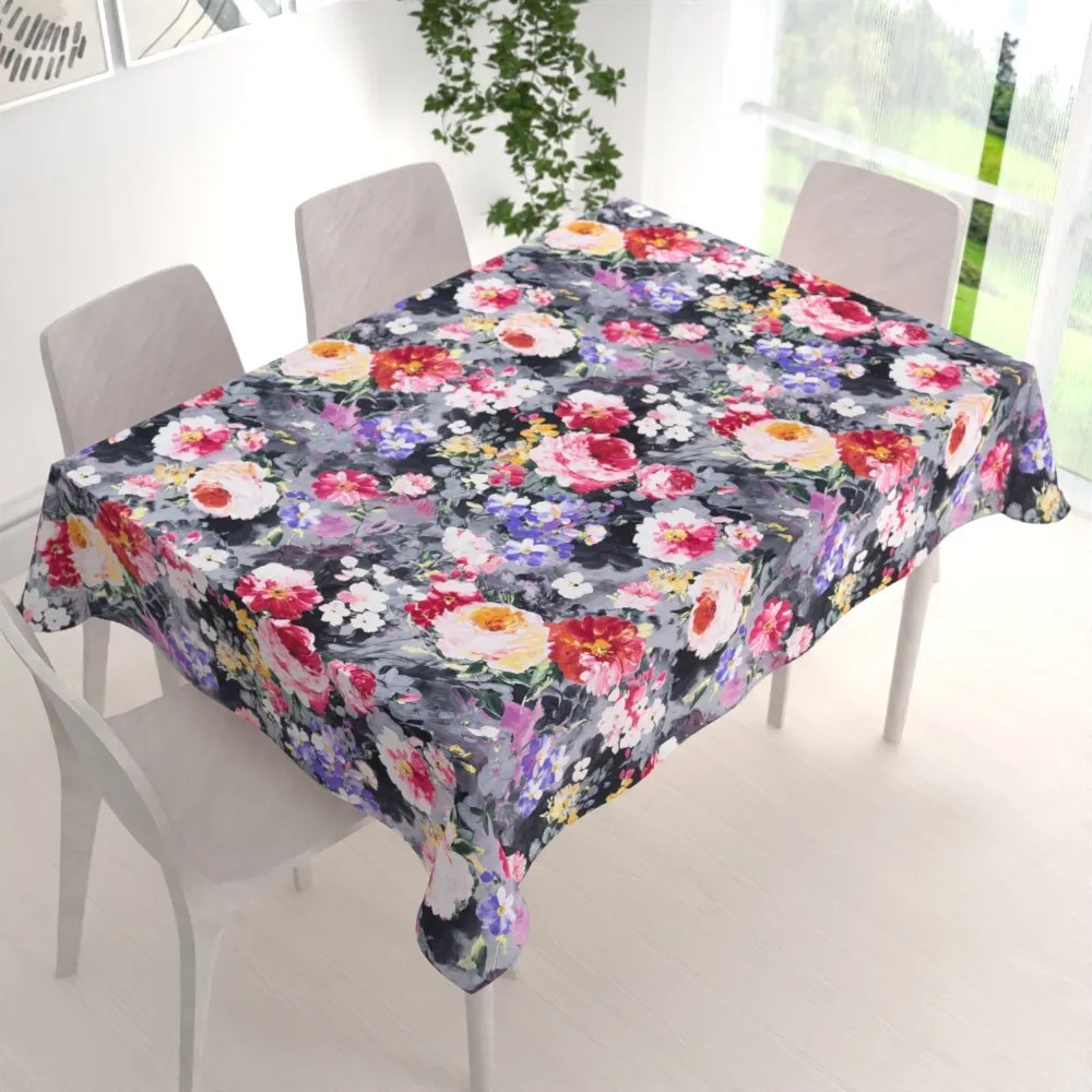 Biante Dekoračný obdĺžnikový obrus PM-020 Maľované kvety na sivom 140x220 cm