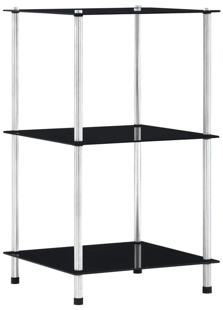 vidaXL Regál s 3 policami, čierny 40x40x67 cm, tvrdené sklo