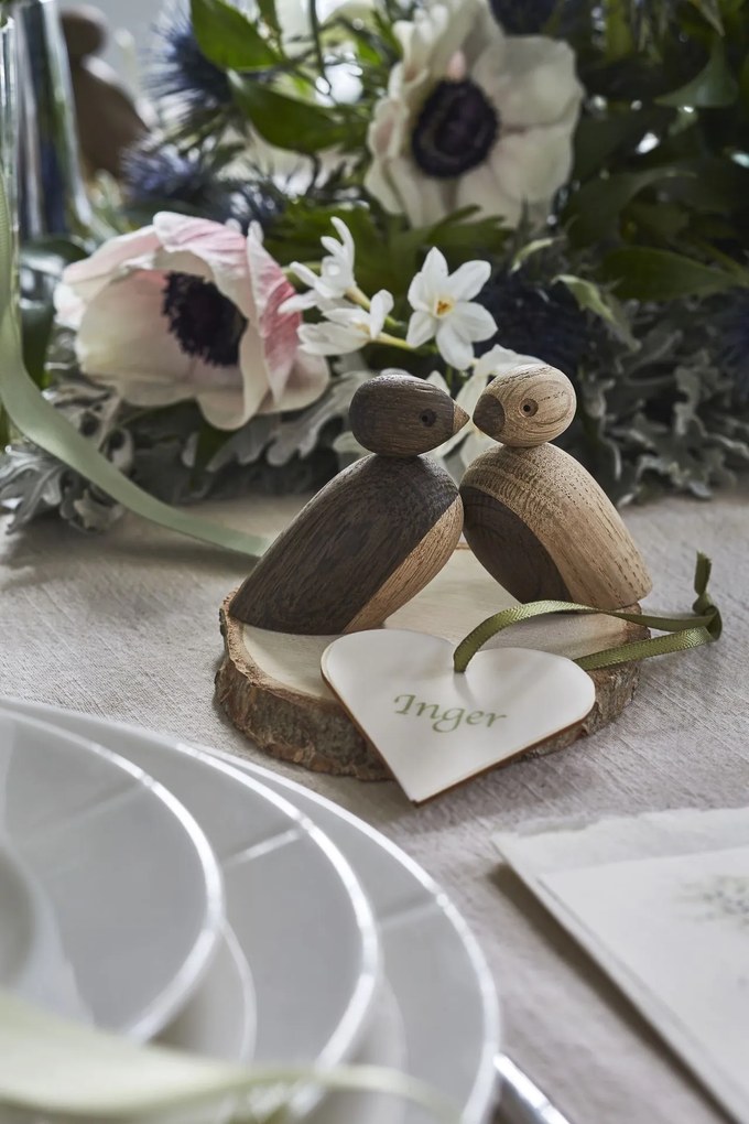 Kay Bojesen Drevený vtáčik Natural and Smoked Oak Wood – set 2 ks