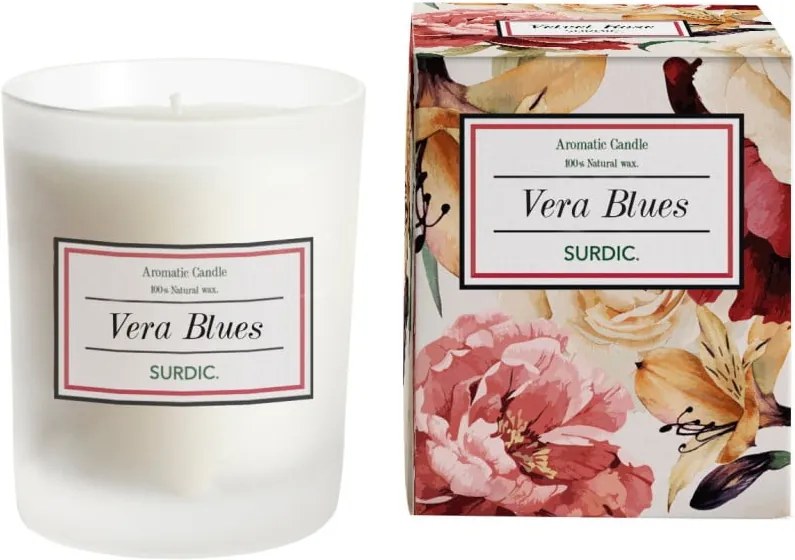 Aromatická sviečka s vôňou kvetín a čierneho čaju Surdic Vera Blues, doba horenia 50 hodín