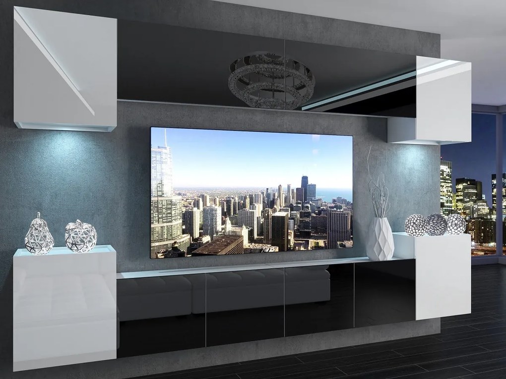 Obývacia stena 300 cm Belini čierny lesk / biely lesk Imperium4 IMP 4/5/W/WBWB/0/0