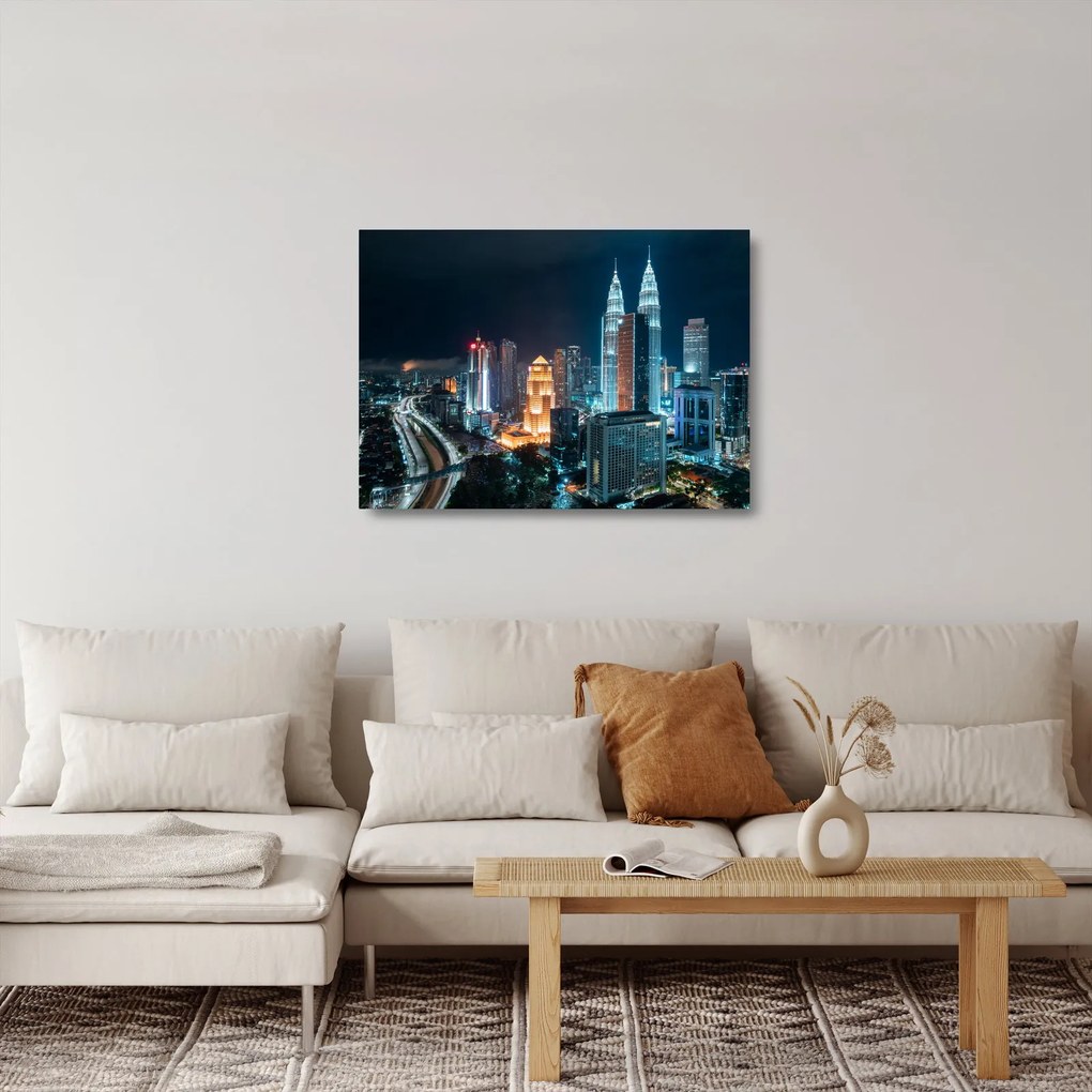Sklenený obraz - Noc v Kuala Lumpur (70x50 cm)
