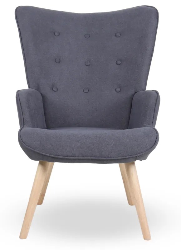 Kreslo ušiak CORDU + taburet — masív, látka, prírodná / sivá