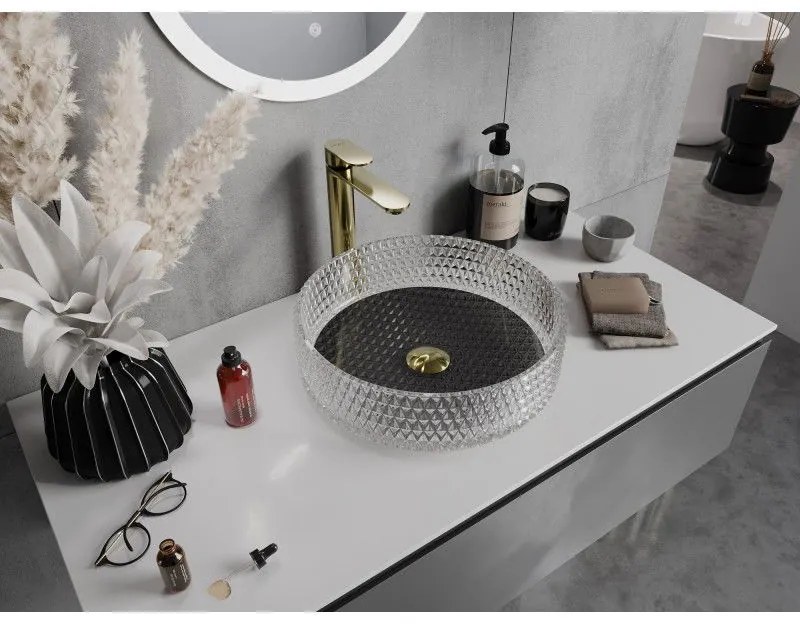 Mexen Aura, sklenené umývadlo na dosku 39 × 39 cm, číra / čierna, 24013971