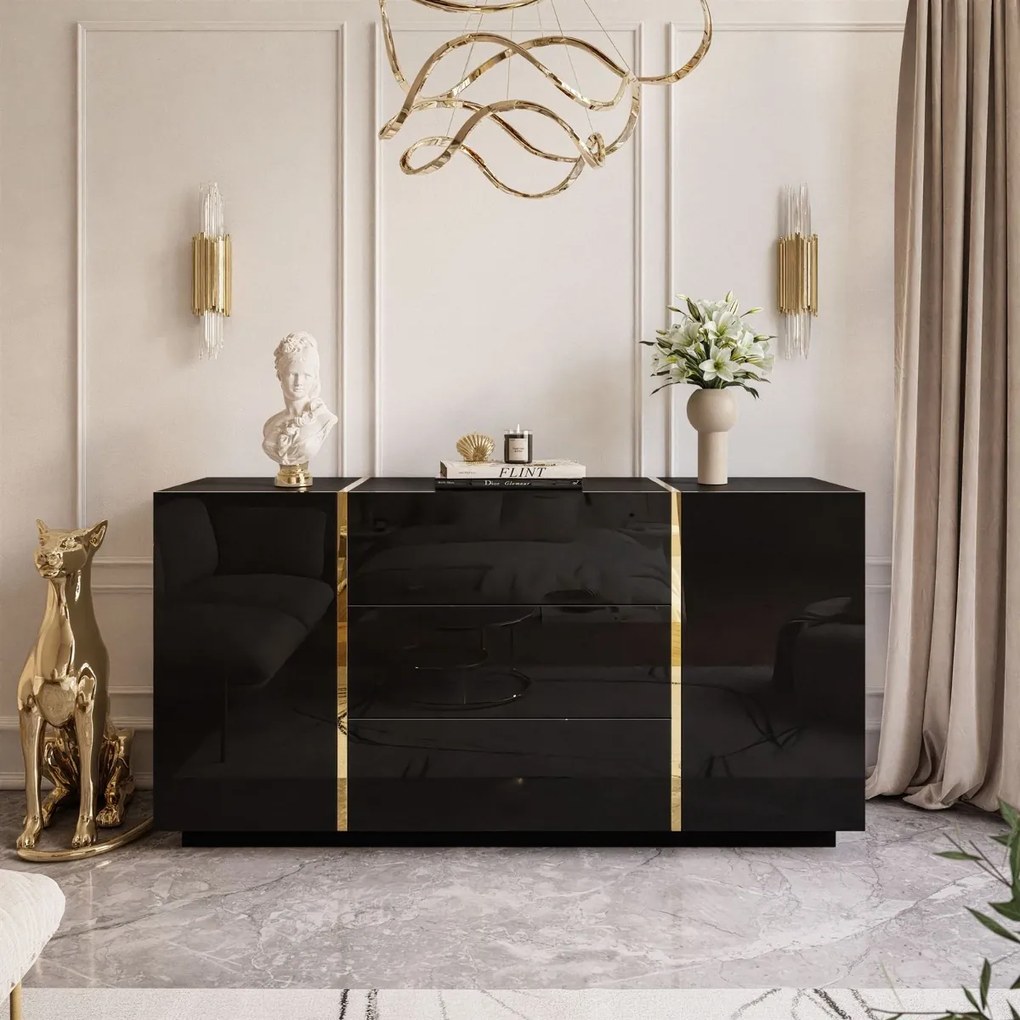 KOMODA SANTINO ČIERNY LESK / ZLATÁ 158 cm