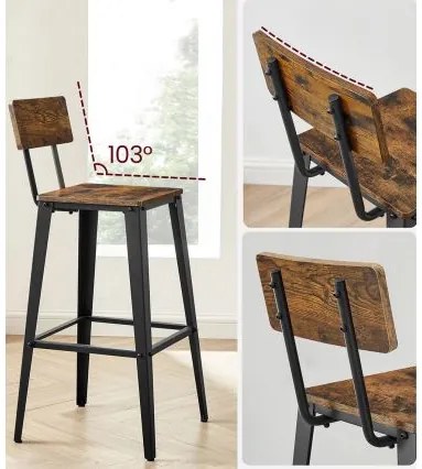 Súprava 2 ks barových stoličiek Vasagle Kori hnedá/čierna