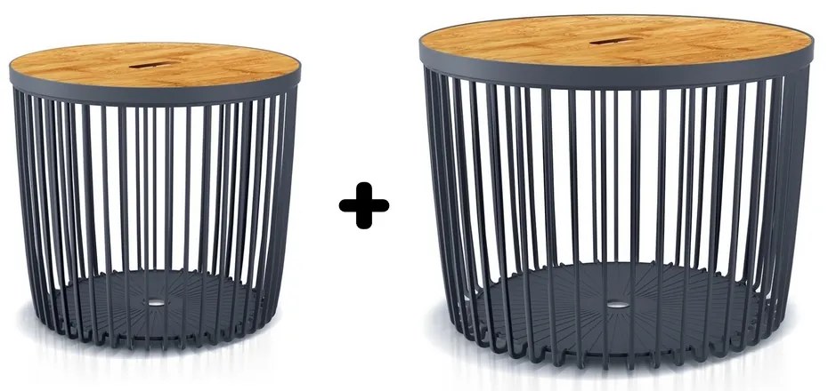 Set 2 univerzálnych košov s bambusovým vekom, 50 + 100 l, prírodné drevo / antracit
