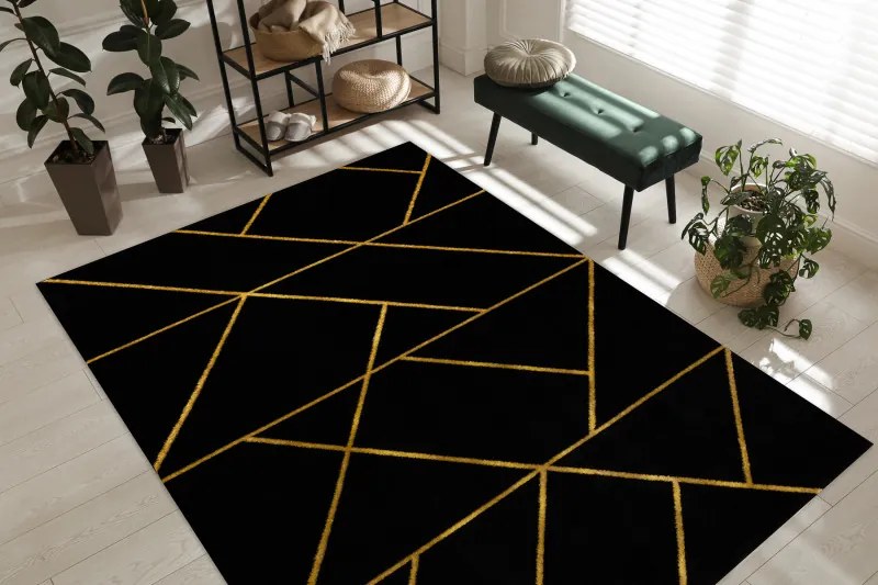 Kusový koberec Emerald geometric 1012 black and gold, 80x150, čierna, chodba / predsieň, Dywany Łuszczów
