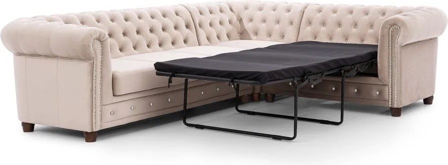 Béžová zamatová rozkladacia rohová pohovka (pravý roh/do L) York Blik – Ropez