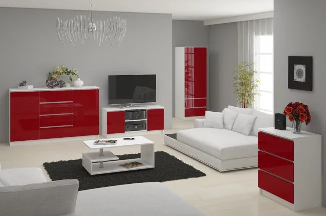 Komoda K160 2D 4SZ CLP červená, lesk