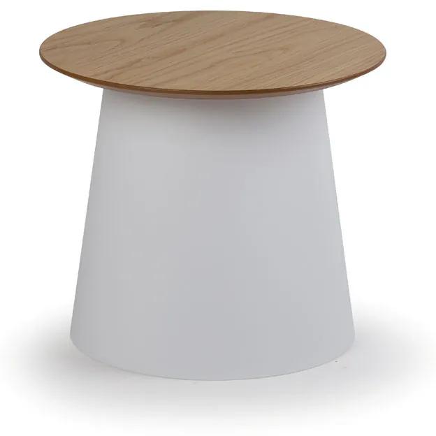 Plastový kávový stolík SETA s drevenou doskou, priemer 490 mm, tehlový