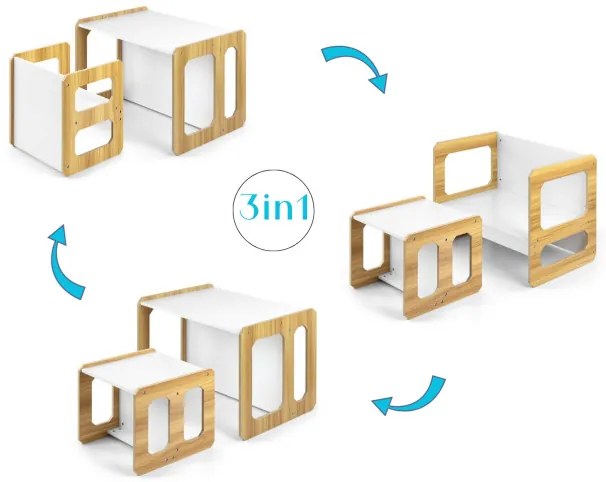 Detský stôl Stella 3v1 naturálny so stoličkou